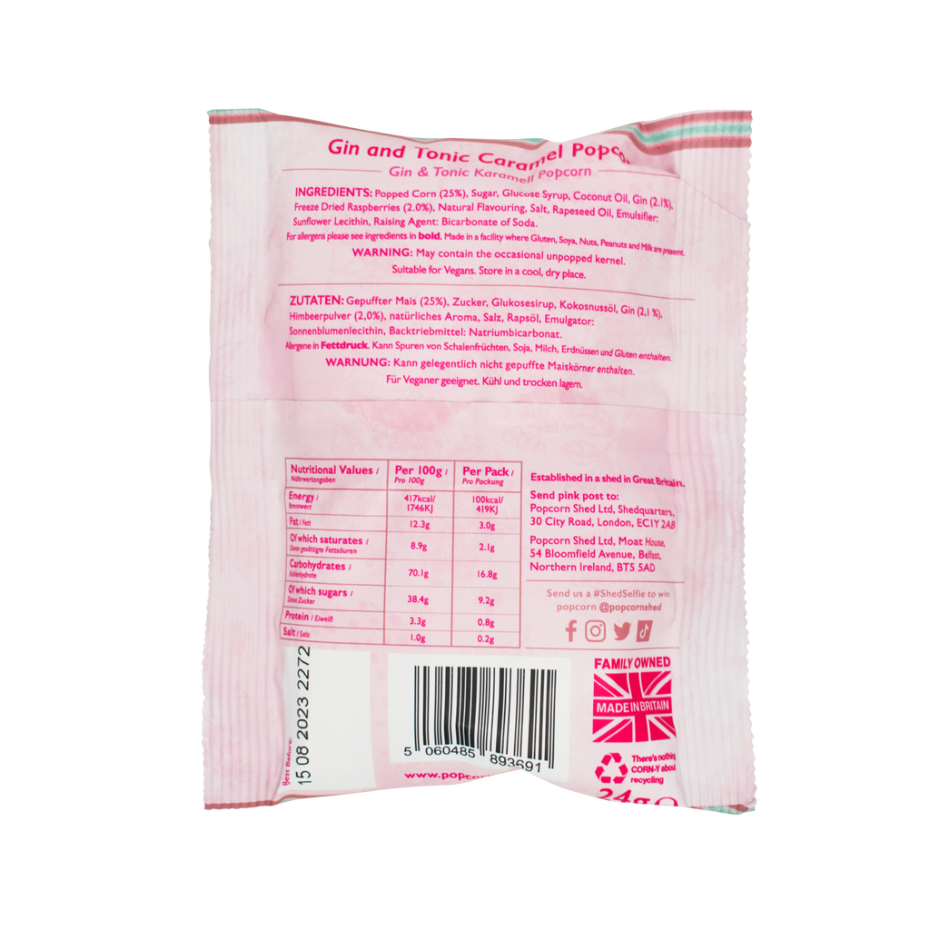 Pink Gin Popcorn Snack Packs - Treat Yo Self Vegan Sweets