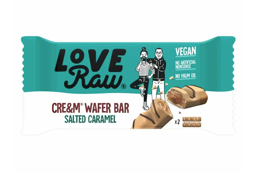 Love Raw Salted Caramel Cream Filled Wafer Bar 45g - Treat Yo Self Vegan Sweets